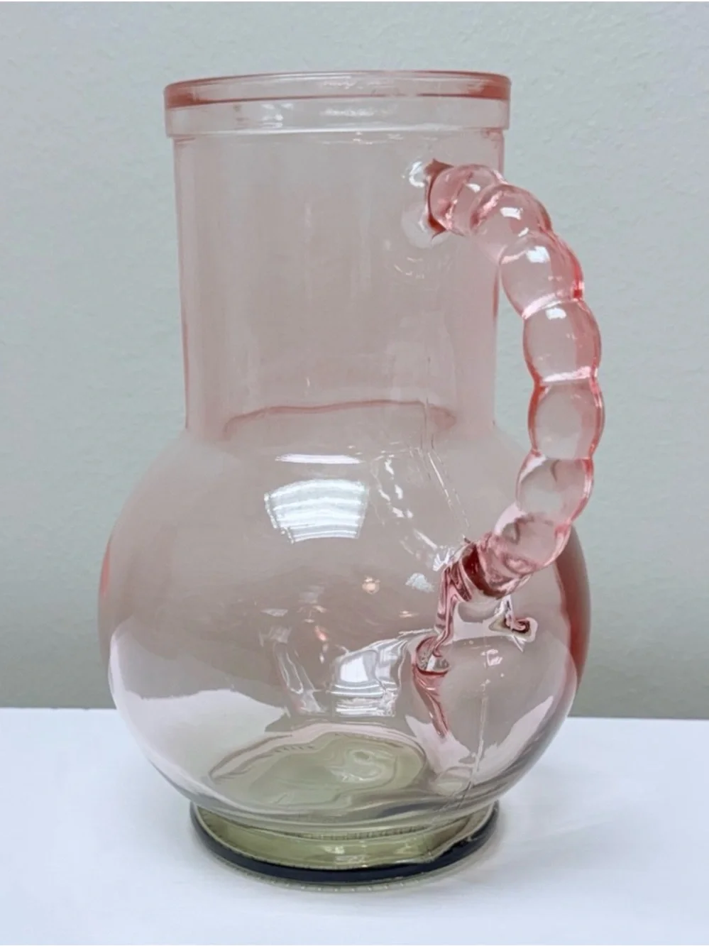 New! Target Bullseye Playground Pink & Green Tinted Glass Pitcher, Beaded Handle